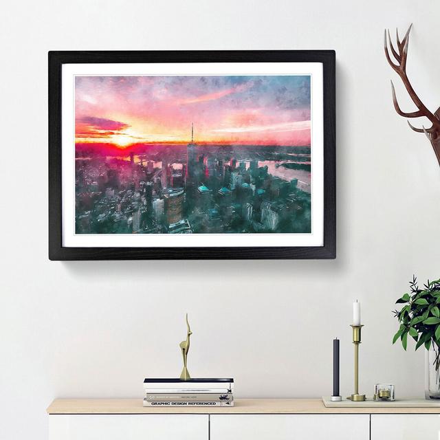 Sunset over New York City - Picture Frame Painting Print East Urban Home Size: 62cm H x 87cm W x 2cm D, Frame Option: Black Framed on Productcaster.