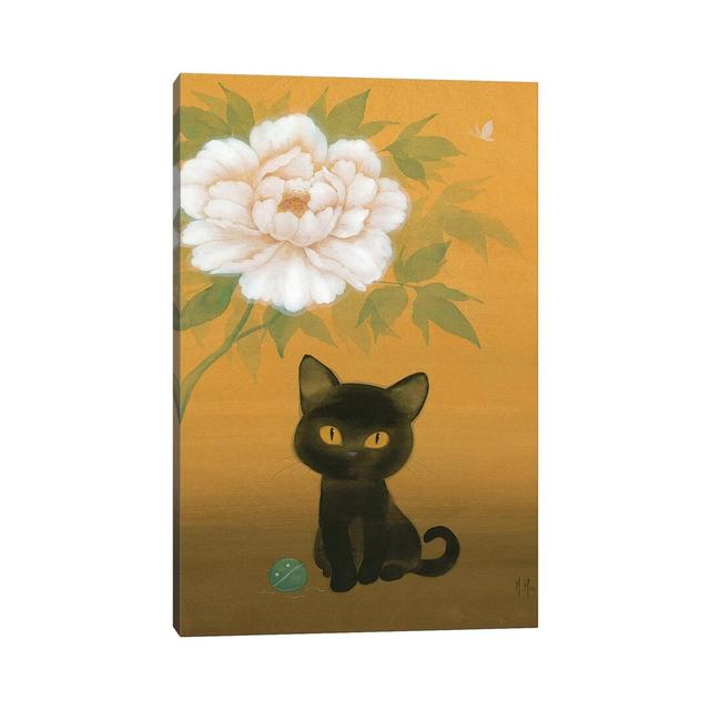 Black Cat And Peony by Martin Hsu - Print on Canvas Ebern Designs Size: 101.6cm H x 66.04cm W x 3.81cm D, Format: Wrapped Canvas on Productcaster.