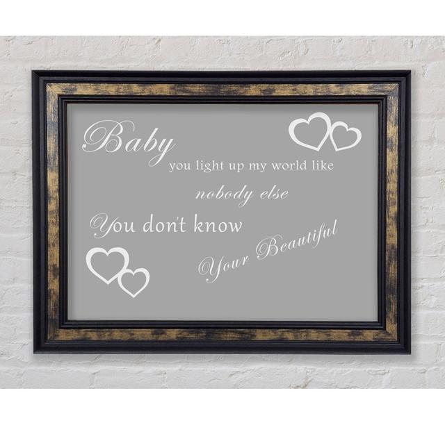 Music Quote Baby You Light Up My World 1D Grey - Print Happy Larry Size: 59.7cm H x 84.1cm W x 8cm D, Colour: Grey White, Format: Gold/Black Framed Pa on Productcaster.