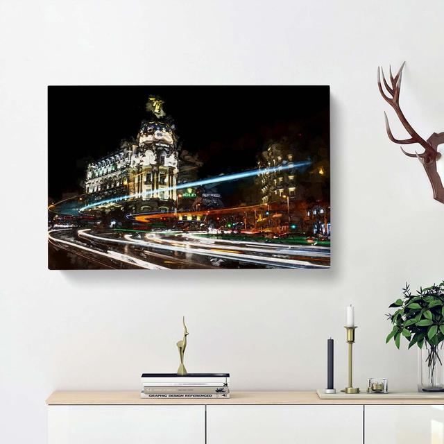 Nigh time in Madrid Spain in Abstract - Wrapped Canvas Graphic Art Print East Urban Home Size: 91cm H x 60cm W x 3cm D on Productcaster.