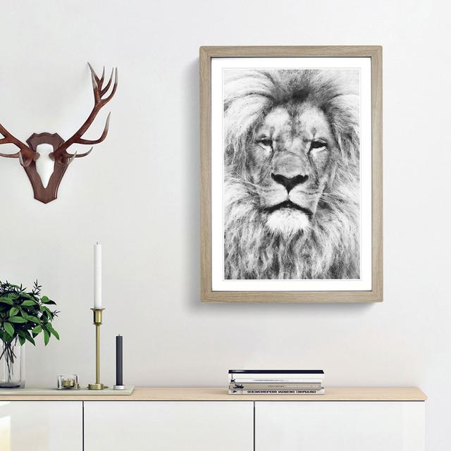 Lion Portrait - Picture Frame Drawing Print East Urban Home Frame Option: Oak Framed, Size: 87cm H x 62cm W x 2cm D on Productcaster.