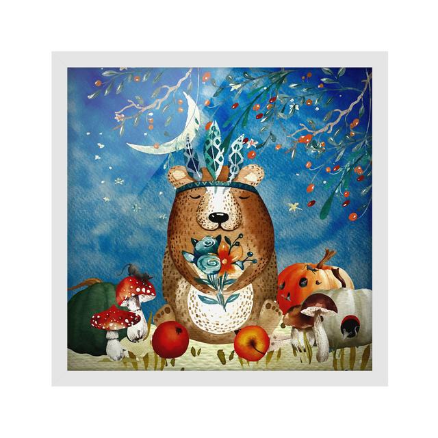 Bear in Moonlight - Picture Frame Graphic Art Zoomie Kids Size: 50cm H x 50cm W x 2cm D, Frame Option: White on Productcaster.