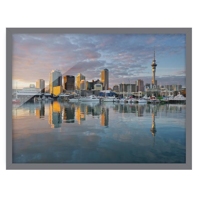 Auckland Skyline Sunset - Picture Frame Graphic Art Ebern Designs Frame Option: Grey Framed, Size: 50cm H x 70cm W x 2cm D on Productcaster.