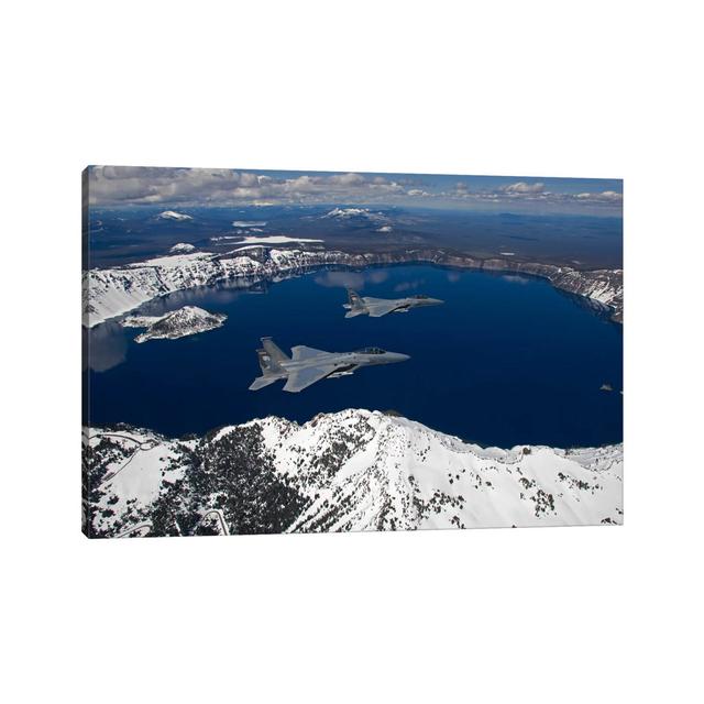 Two F-15 Eagles Fly Over Crater Lake In Central Oregon Latitude Run Size: 30.48cm H x 45.72cm W x 1.91cm D on Productcaster.