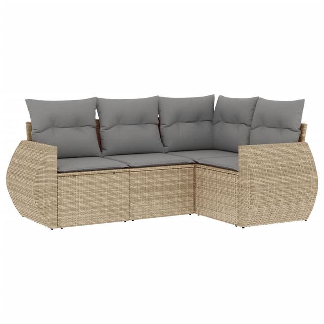 Vidaxl 4-Tlg. Garten-Sofagarnitur Mit Kissen Poly Rattan DEvidaxl Rahmenfarbe: Beige, Farbe des Kissens: Hellgrau on Productcaster.