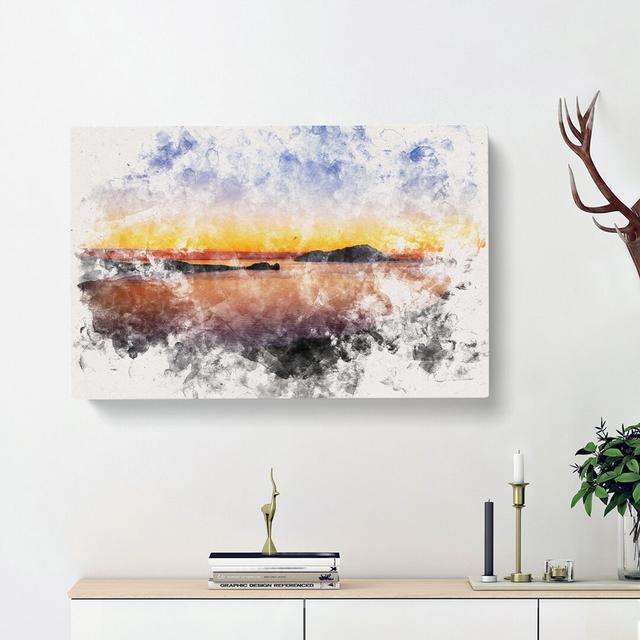 Sunset in Kythnos Greece Watercolour - Wrapped Canvas Graphic Art Print East Urban Home Size: 35cm H x 50cm W x 3cm D on Productcaster.