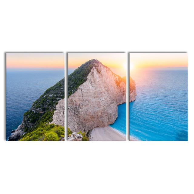 Nagio Beach At Sunset - 3 Piece Wrapped Canvas Print East Urban Home Size: 120cm H x 240cm W on Productcaster.