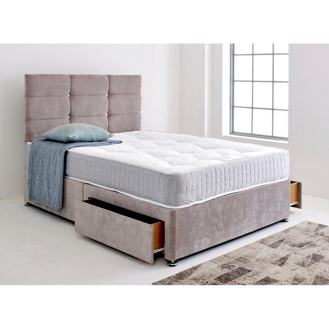 Divan Bed with Autumn Headboard with 4x Drawers 17 Stories Colour: Grey, Size: King (150 x 200 cm), Storage Type: No Drawers on Productcaster.