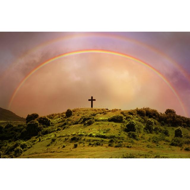 Rainbow Over Cross - Maui Hawaii by Crisserbug - No Frame Print on Canvas 17 Stories Size: 30cm H x 46cm W on Productcaster.