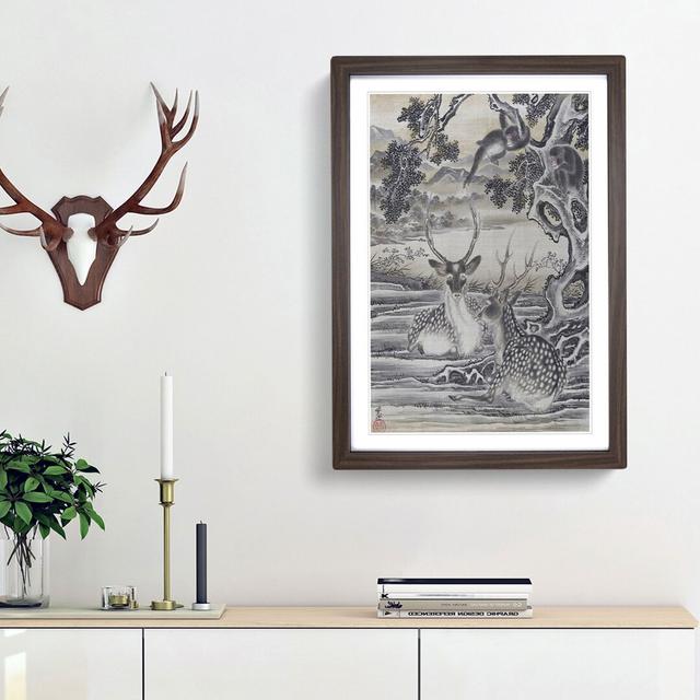 Deer Below the Monkeys by Kawanabe Kyosai - Picture Frame Painting Print East Urban Home Size: 65cm H x 48cm W x 2cm D, Frame Option: Walnut Framed on Productcaster.