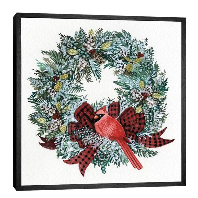 Holiday Wreath I by Kathleen Parr McKenna - Floater Frame Print on Canvas The Seasonal Aisle Frame Option: Black Framed on Productcaster.