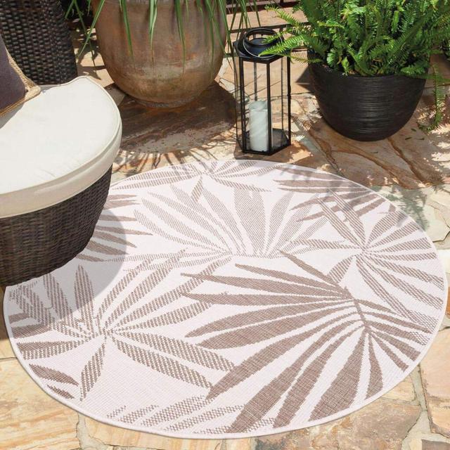 Indoor and outdoor rug in beige and cream - reversible rug - 120 x 170cm - floral pattern - weather -resistant Carpet City Rug Size: Round 120cm on Productcaster.