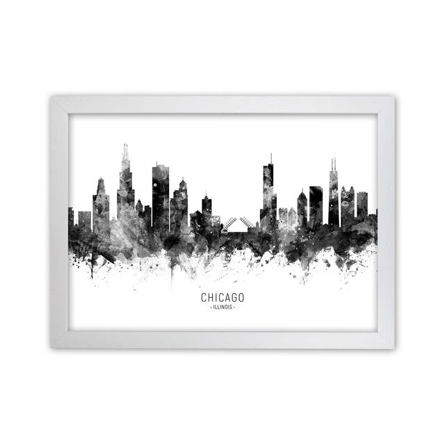 Chicago Illinois Skyline Black White City Name by Michael Tompsett - Print Latitude Run Format: White Framed, Size: 34cm H x 46cm W x 3cm D on Productcaster.