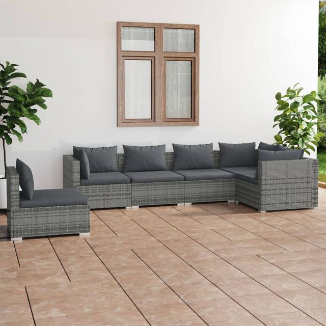 6-Sitzer Lounge-Set Jeaz aus Polyrattan mit Polster 17 Stories Farbe (Bezug): Grau, Farbe (Gestell): Grau on Productcaster.