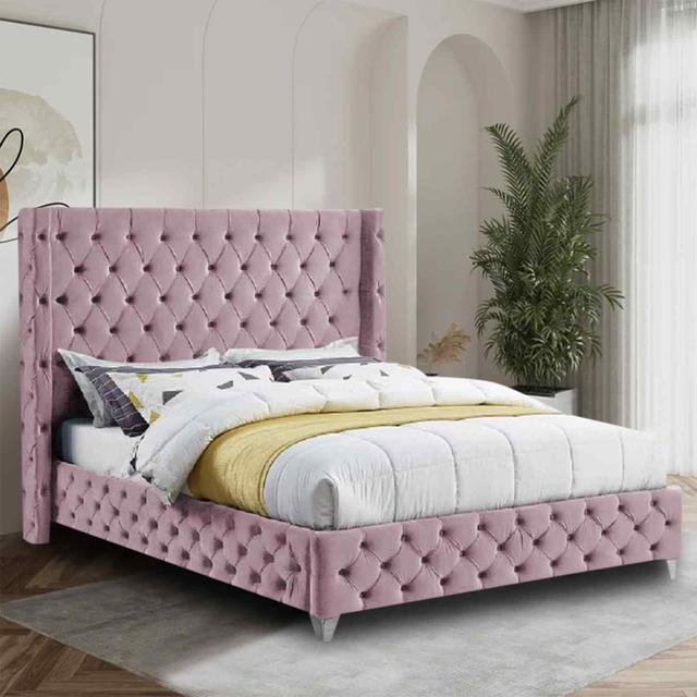 Orsino Bed Double Plush Velvet Silver Envisage Trade Size: Super King (6'), Colour: Pink on Productcaster.