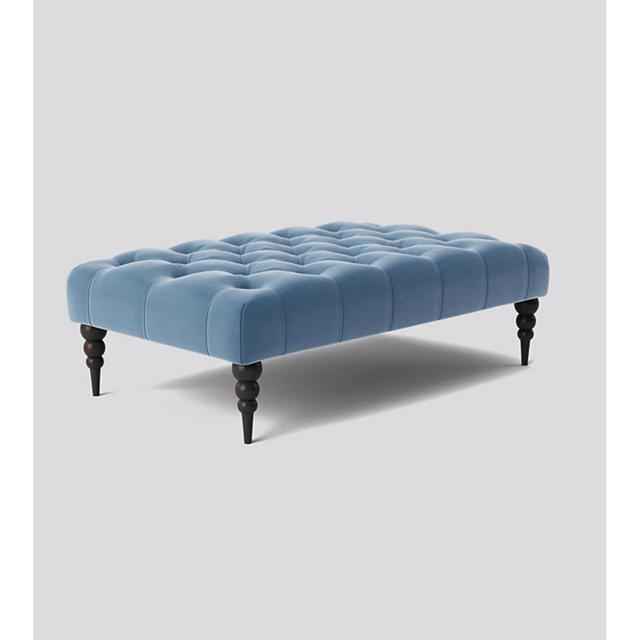 Alyana Rectangle Ottoman Bench with Wooden Legs - Plush Velvet Chesterfield Upholstered Footstool R&M Furnishers Upholstery Colour: Duck Egg, Size: 35 on Productcaster.