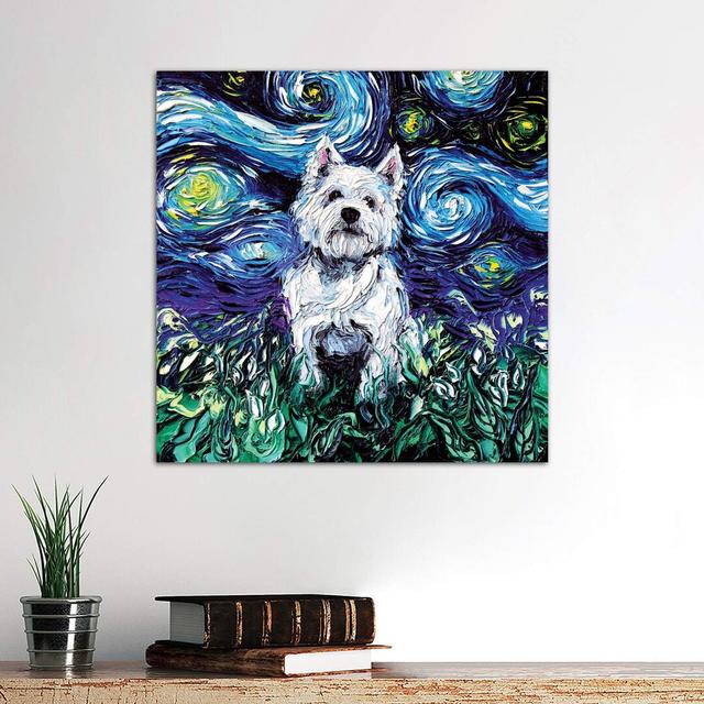 Westie Night by Aja Trier - Wrapped Canvas Painting Latitude Run Size: 66.04cm H x 66.04cm W x 1.91cm D on Productcaster.