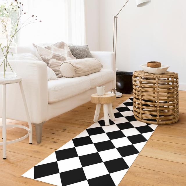 Gunamaya Power Loomed Black/White Rug Ebern Designs Rug Size: Runner 80 x 240cm on Productcaster.