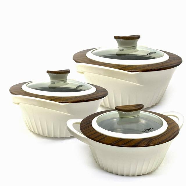 Jaypee 3 Piece Hot Pot Food Warmer Serving Casserole Dish - 1000+1500+2000 Jaypee Colour: Dark Brown/White Oliwood on Productcaster.