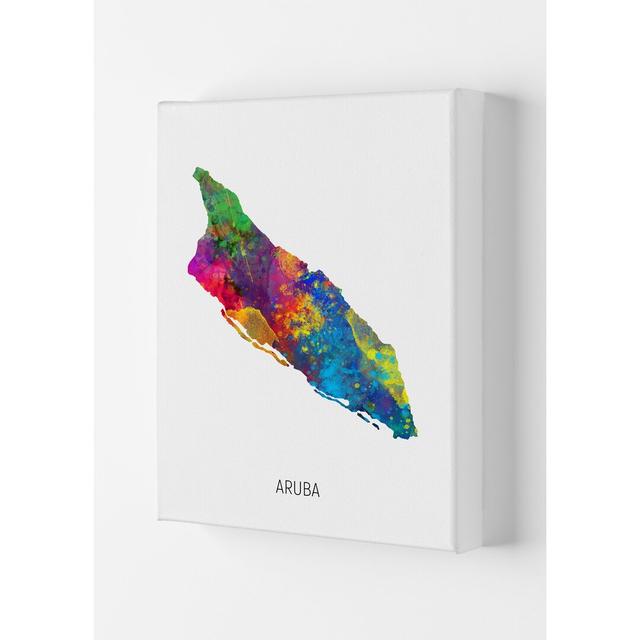 Aruba Watercolour Map by Michael Tompsett - Graphic Art Latitude Run Format: Wrapped Canvas, Size: 84cm H x 59.4cm W x 4cm D on Productcaster.