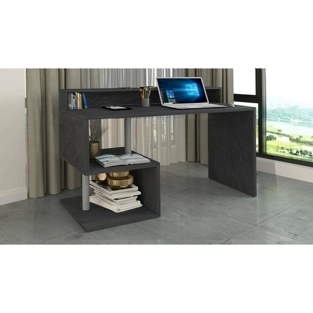 Desk Dcheryshe, Linear desk with storage shelves,140x60h93 cm, Oak Ebern Designs Colour: Slate on Productcaster.