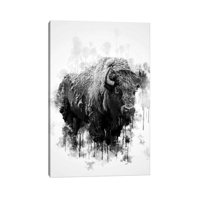 Bison In Black And White by Cornel Vlad - Wrapped Canvas Painting Natur Pur Size: 45.72cm H x 30.48cm W x 1.905cm D on Productcaster.