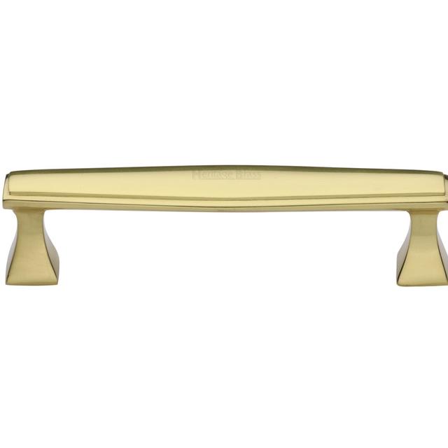 Deco Cabinet Pull Bar Handle Heritage Brass Finish: Polished Brass, Size: 12.8cm H x 2.5cm W x 3.5cm D on Productcaster.