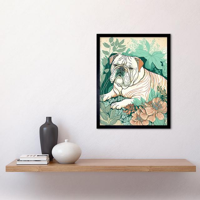 Bulldog Lying in a Flower Field Modern Pastel Colour Linocut - Single Picture Frame Art Prints Marlow Home Co. on Productcaster.