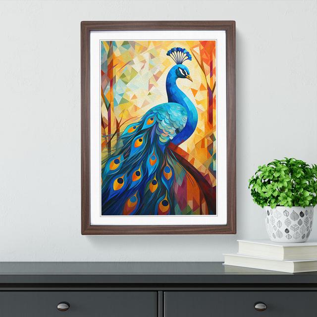 Peacock Cubism - Single Picture Frame Print on Wood Latitude Vive Size: 64cm H x 46cm W, Format: Walnut Framed on Productcaster.