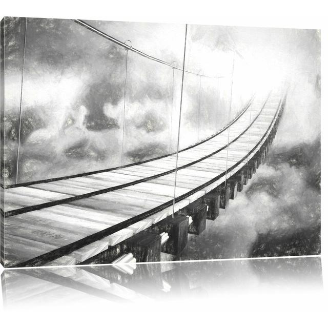 Leinwandbild "Hölzerne Brücke in den Wolken", Grafikdruck East Urban Home Größe: 80 cm H x 120 cm B on Productcaster.