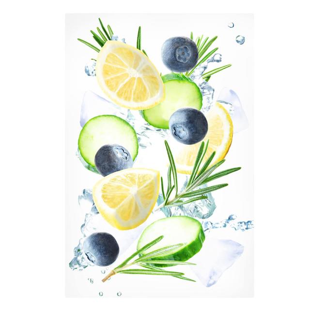 Leinwandbild Blueberry Lemon Ice Cube Splash Sommerallee Größe: 90 cm H x 60 cm B, Format: Leinwand on Productcaster.