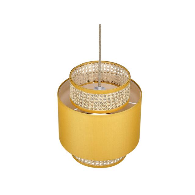 Brumunddal 1 - Light Drum Pendant with Wood Accents Bay Isle Home Shade Colour: Yellow on Productcaster.