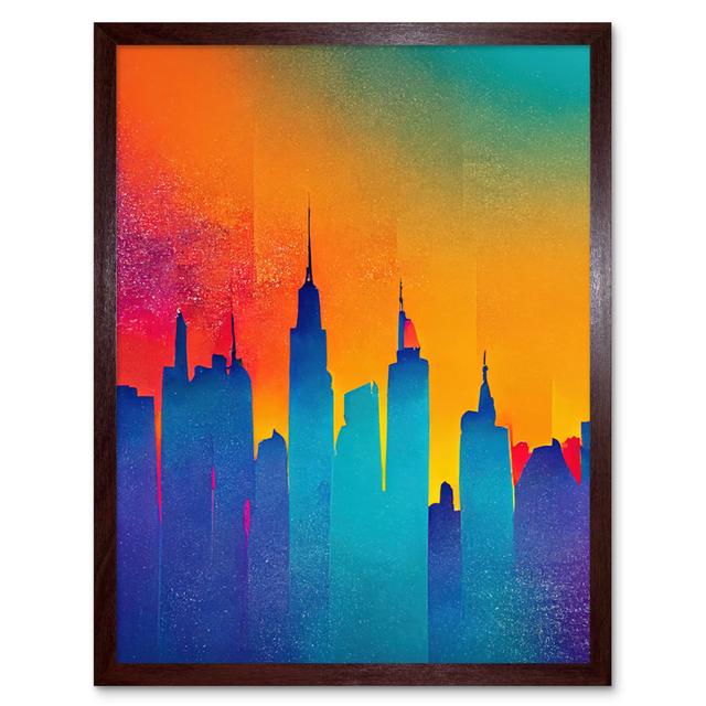 Modern Abstract New York Sunset Skyline - Print Wee Blue Coo Format: Brown Framed Paper, Size: 25.9cm H x 20.6cm W x 1.5cm D on Productcaster.