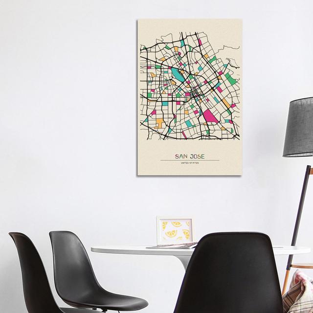 San Jose, California Map by Ayse Deniz Akerman - Wrapped Canvas Gallery-Wrapped Canvas Giclée Rosalind Wheeler Size: 101.6cm H x 66.04cm W x 1.905cm D on Productcaster.