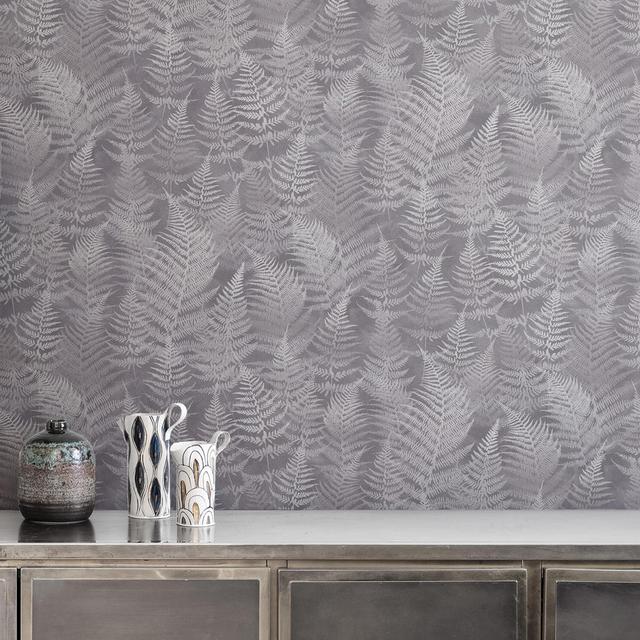 Clarissa Hulse Woodland Fern Floral Wallpaper Clarissa Hulse Colour: Grey/White on Productcaster.