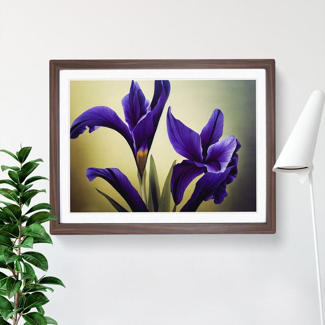 Picturesque Iris Flowers - Picture Frame Graphic Art Marlow Home Co. Size: 25cm H x 34cm W x 2cm D, Format: Walnut Framed on Productcaster.