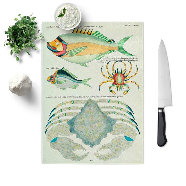 Glass East indies Fish & Crab Illustrations Xlviii by Louis Renard Chopping Board East Urban Home Size: 39 cm W x 28.5 cm L on Productcaster.