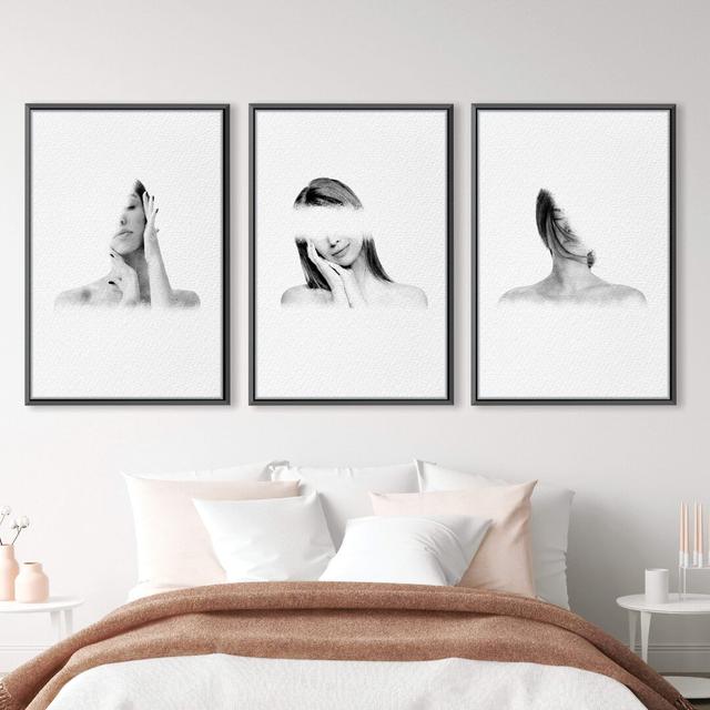 Erased Woman - 3 Piece Picture Frame Graphic Art Print Set on Paper Clock Canvas Size: 70cm H x 150cm W x 3cm D, Frame Option: Black Framed on Productcaster.