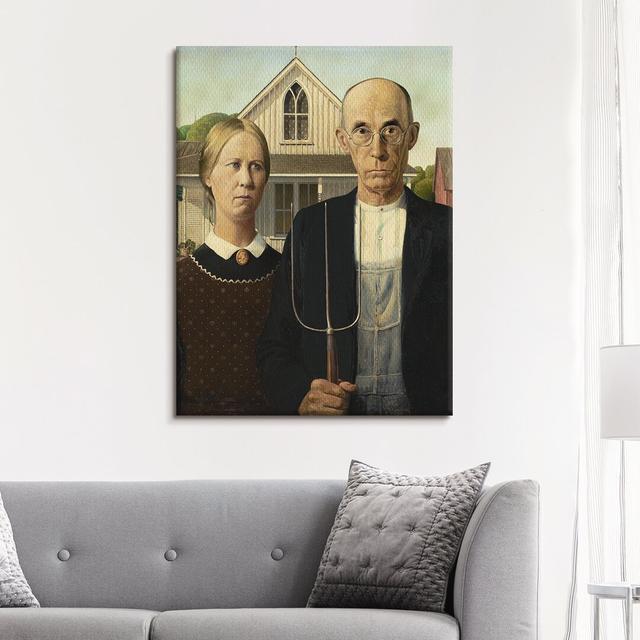 Leinwandbild American Gothic von Grant Wood Rosalind Wheeler Größe: 80 cm H x 60 cm B x 2 cm T on Productcaster.