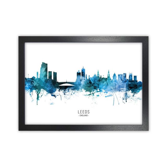 Leeds England Skyline Blue City Name by Michael Tompsett - Graphic Art Print Ebern Designs Size: 64cm H x 88cm W x 3cm D, Format: Black Framed on Productcaster.