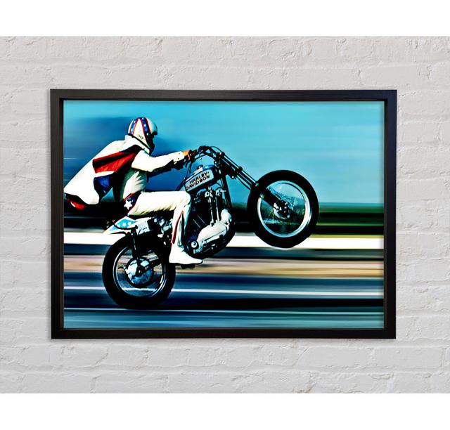 Evel Knievel Wheelie Colour - Einzelner Bilderrahmen Kunstdrucke auf Leinwand Bright Star Größe: 100 cm H x 141,4 cm B x 3,3 cm T on Productcaster.