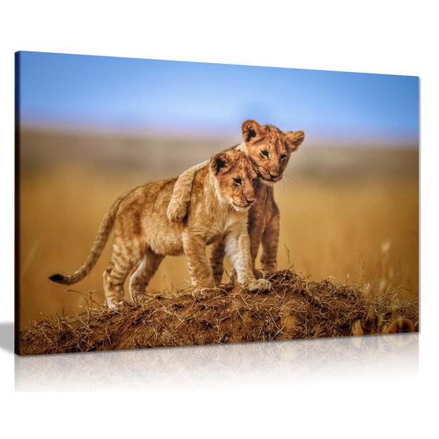 Panther Print Fine Art Prints Lions Friendship Hug African Safari Artistic Framed Canvas Print, Pictures For Home Walls, Bedroom, Living Room & Bathro on Productcaster.