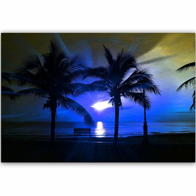 'Palm Trees and Sun Rays' - Wrapped Canvas Graphic Art Print Bay Isle Home Size: 80cm H x 120cm W on Productcaster.