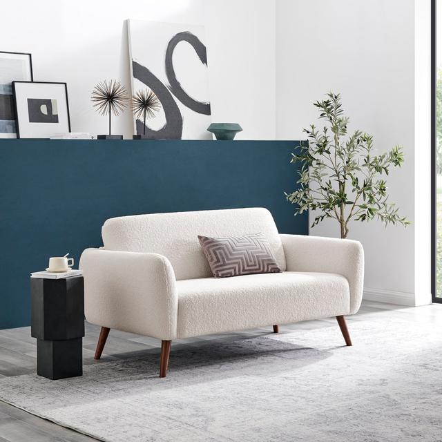 Tolly 2 Seater Sofa Modern Deco Design - Soft Touch Luxury Velvet Retro Accent Chair In a Box Furniture Box Fabric: White Boucle, Size: 77cm H x 145cm on Productcaster.