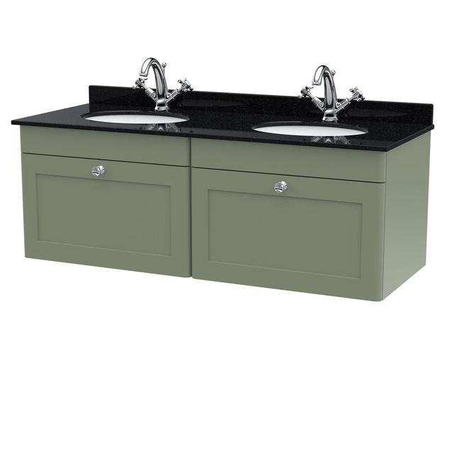 Classique 1220mm Double Bathroom Vanity with Drop In Vitreous China Basin Nuie Vanity Unit Colour: Satin Green on Productcaster.