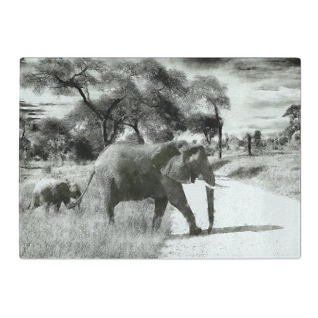 Tempered Glass Mother & Baby Elephant Strolling Chopping Board East Urban Home Size: 20 cm x 28.5 cm on Productcaster.