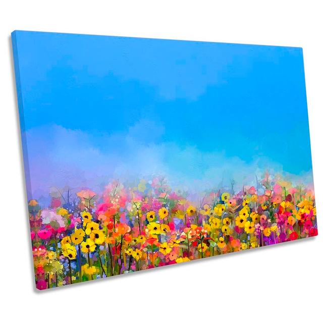 Floral Flowers Repro Blue CANVAS WALL ARTWORK Print Art Rosalind Wheeler Size: 81.3cm H x 121.9cm W x 4cm D on Productcaster.