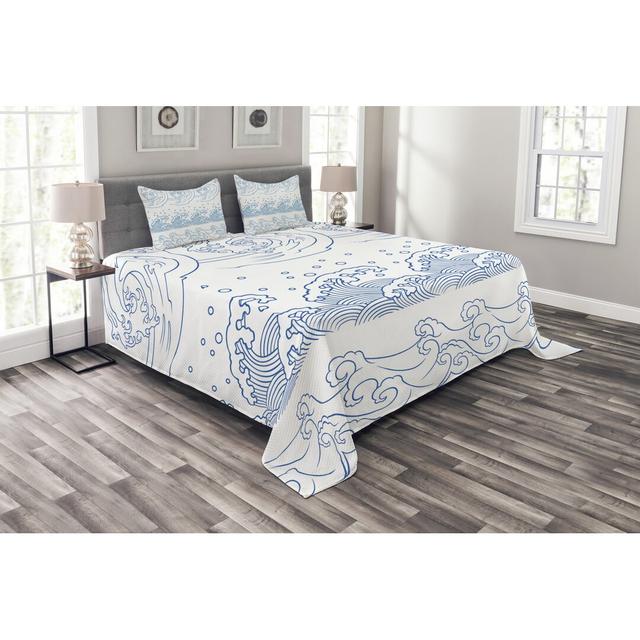 Blue/White 100% Microfibre Bedspread East Urban Home Size: 220 x 220 cm Bedspread - 2 Shams on Productcaster.