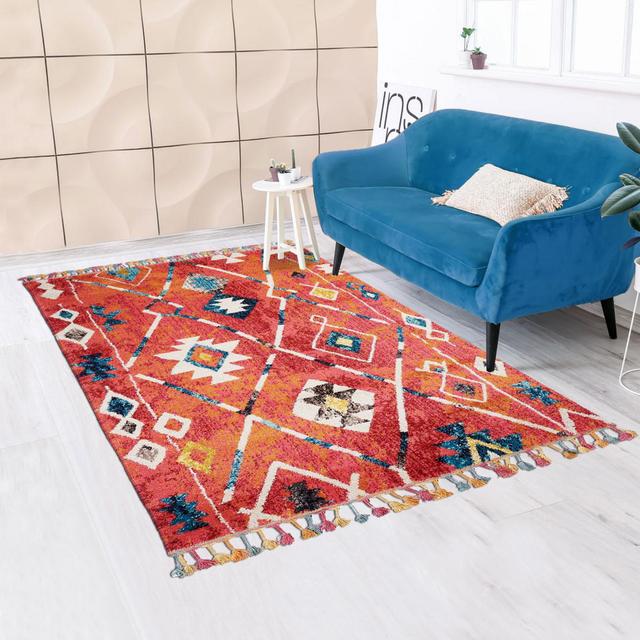 Boutelle Geometric Machine Woven Orange Area Rug Bloomsbury Market Rug Size: Rectangle 120 x 170cm on Productcaster.