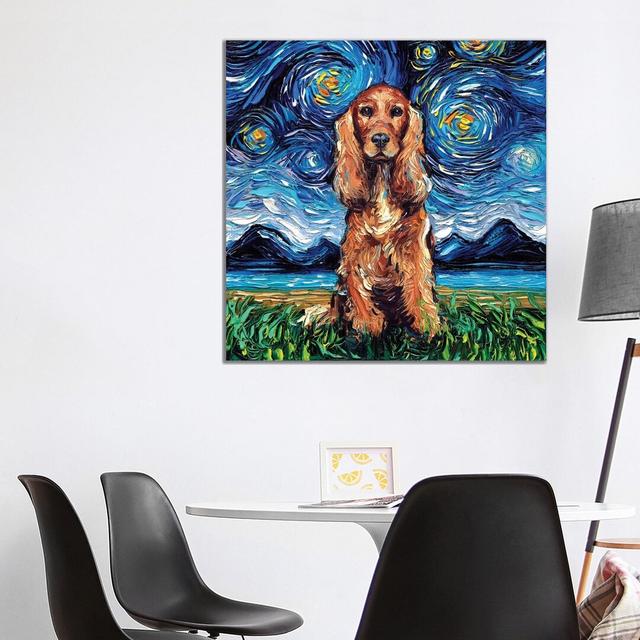 Red Cocker Spaniel Night by Aja Trier - Wrapped Canvas Print Rosalind Wheeler Size: 93.98cm H x 93.98cm W x 1.91cm D on Productcaster.